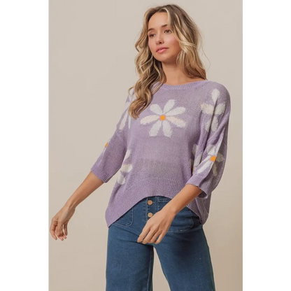 Floral Pattern Slit Sweater.