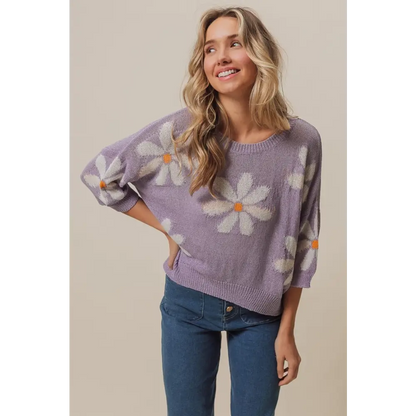 Floral Pattern Slit Sweater.