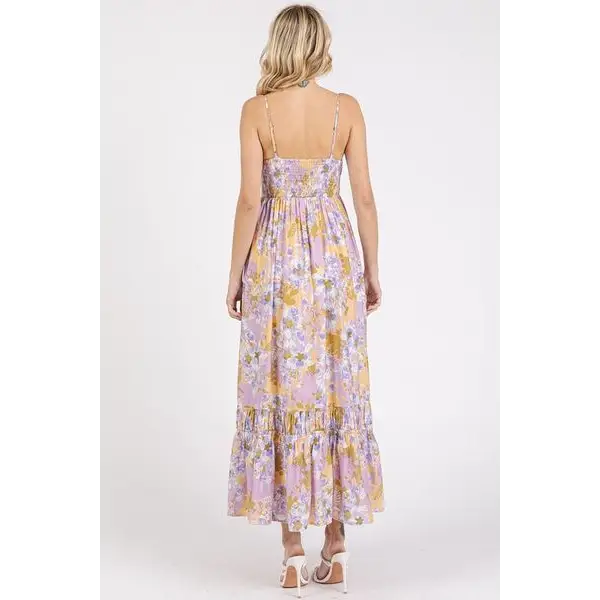 Floral Smocked Back Ruffled Hem Maxi Cami Dress.