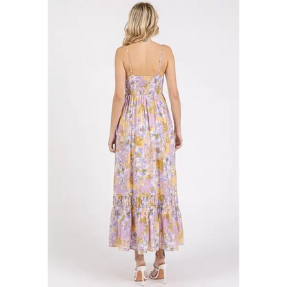 Floral Smocked Back Ruffled Hem Maxi Cami Dress.