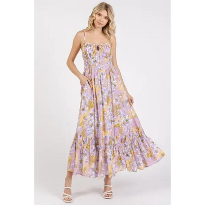 Floral Smocked Back Ruffled Hem Maxi Cami Dress.