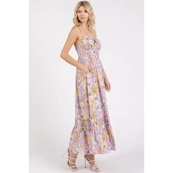 Floral Smocked Back Ruffled Hem Maxi Cami Dress.