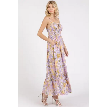 Floral Smocked Back Ruffled Hem Maxi Cami Dress.