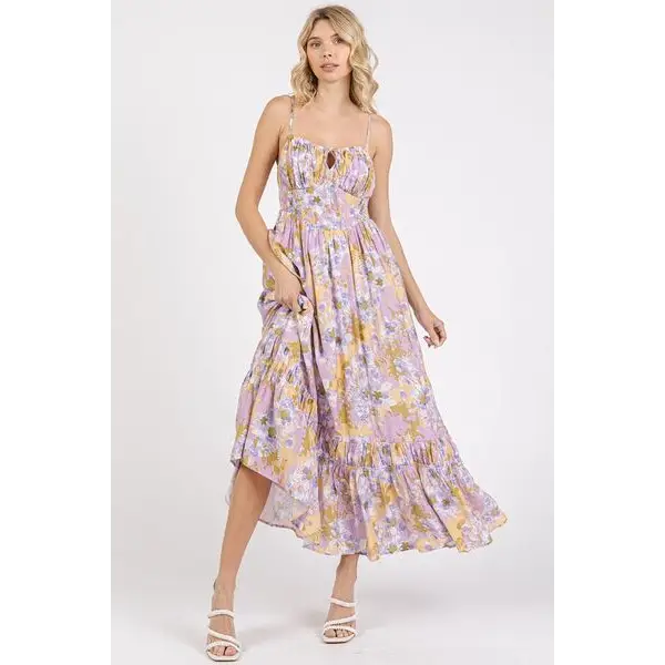 Floral Smocked Back Ruffled Hem Maxi Cami Dress.