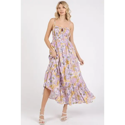 Floral Smocked Back Ruffled Hem Maxi Cami Dress.