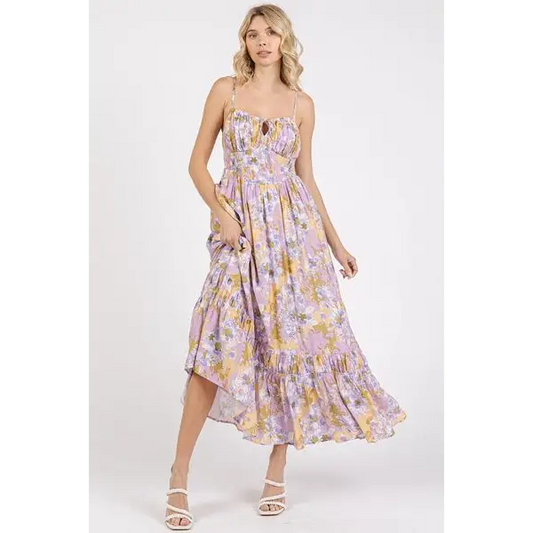 Floral Smocked Back Ruffled Hem Maxi Cami Dress.