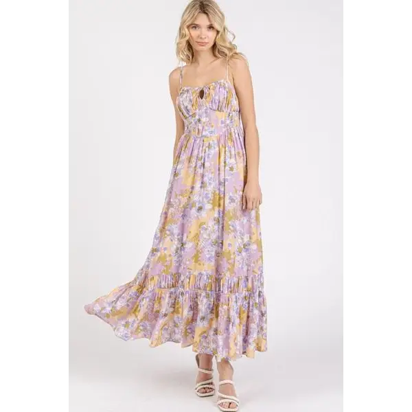 Floral Smocked Back Ruffled Hem Maxi Cami Dress.