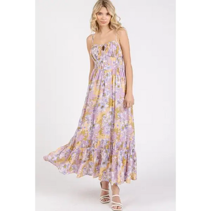 Floral Smocked Back Ruffled Hem Maxi Cami Dress.
