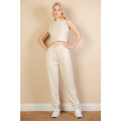 French Terry Elastic Waist Tank Top & Joggers Set.