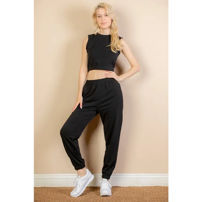 French Terry Elastic Waist Tank Top & Joggers Set.