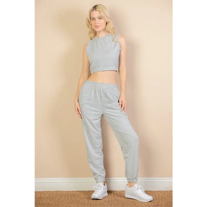 French Terry Elastic Waist Tank Top & Joggers Set.