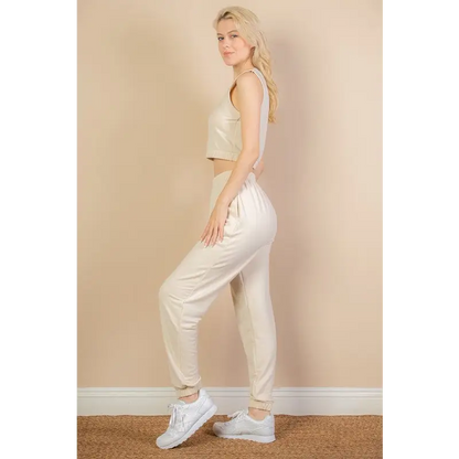 French Terry Elastic Waist Tank Top & Joggers Set.