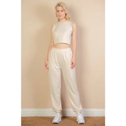 French Terry Elastic Waist Tank Top & Joggers Set.