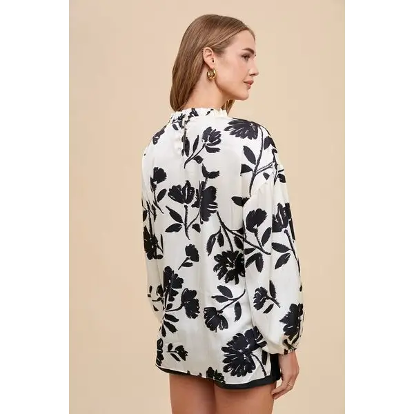 Frill Printed Balloon Sleeve Blouse.