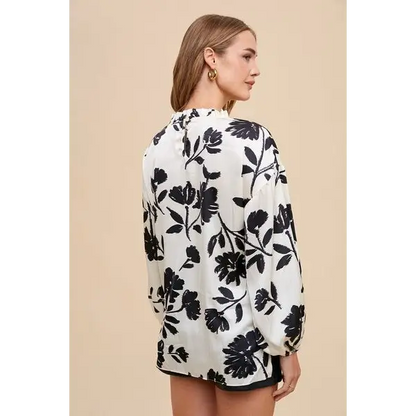 Frill Printed Balloon Sleeve Blouse.