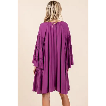 Frill Tie Neck Bell Sleeve Dress.