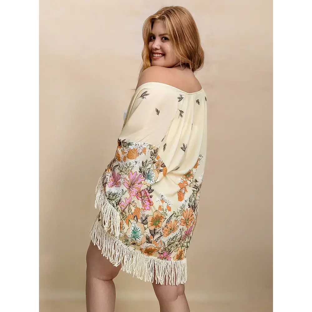 Fringe Printed Open Front Cardigan.