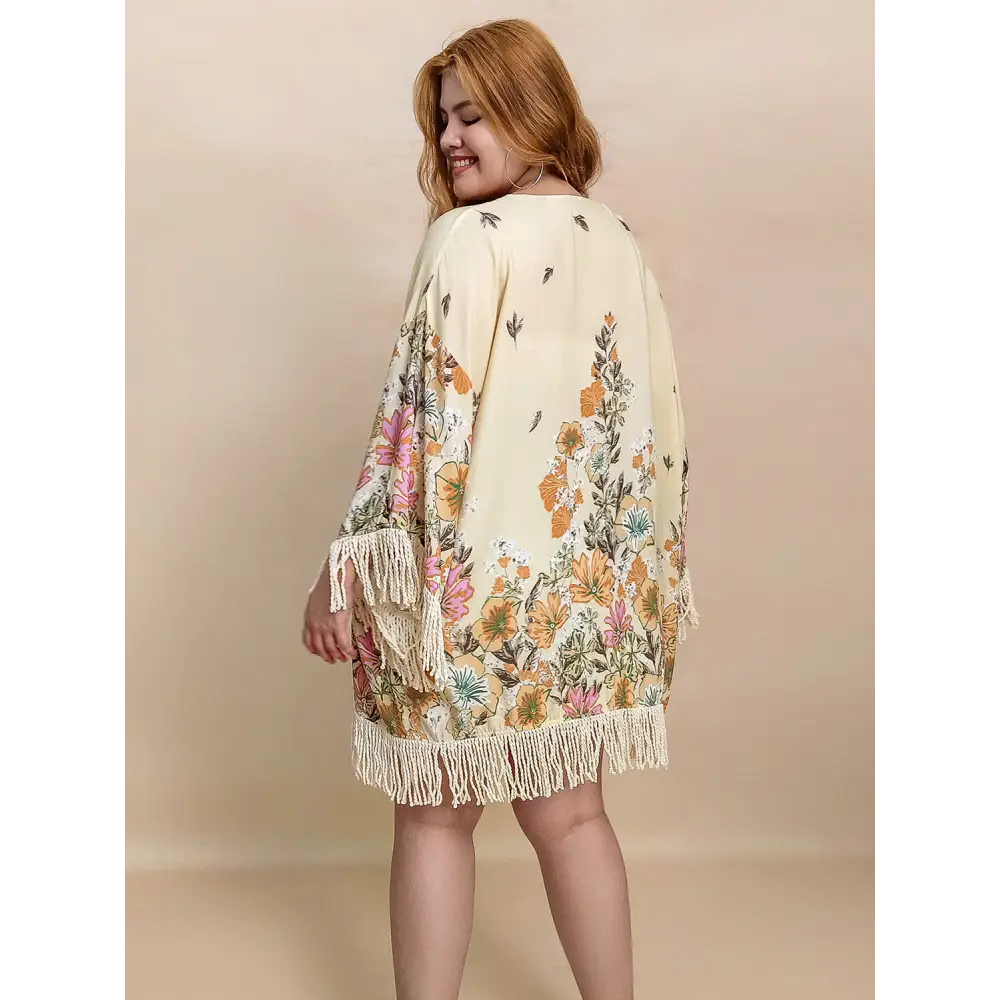 Fringe Printed Open Front Cardigan.