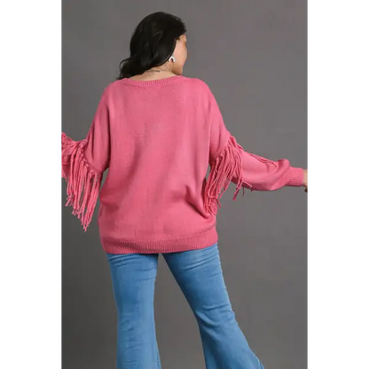 Fringe Round Neck Long Sleeve Sweater.