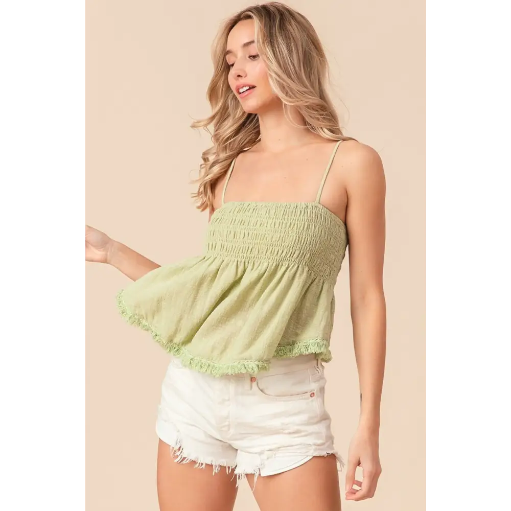 Fringed Hem Smocked Cami.