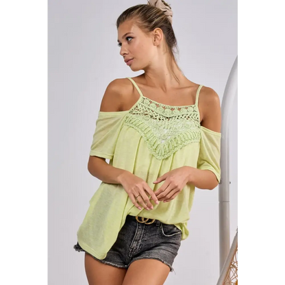 Front Crochet Lace Adjustable Strap Top.