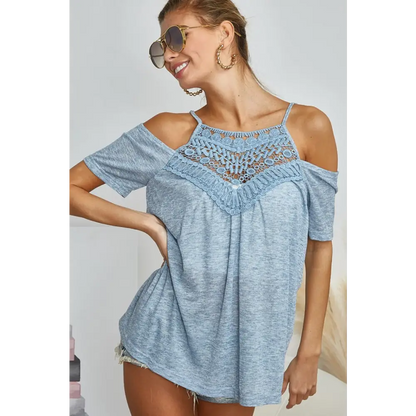 Front Crochet Lace Adjustable Strap Top.