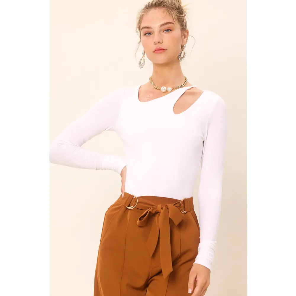 Front Cut Out Long Sleeve Knit Top.