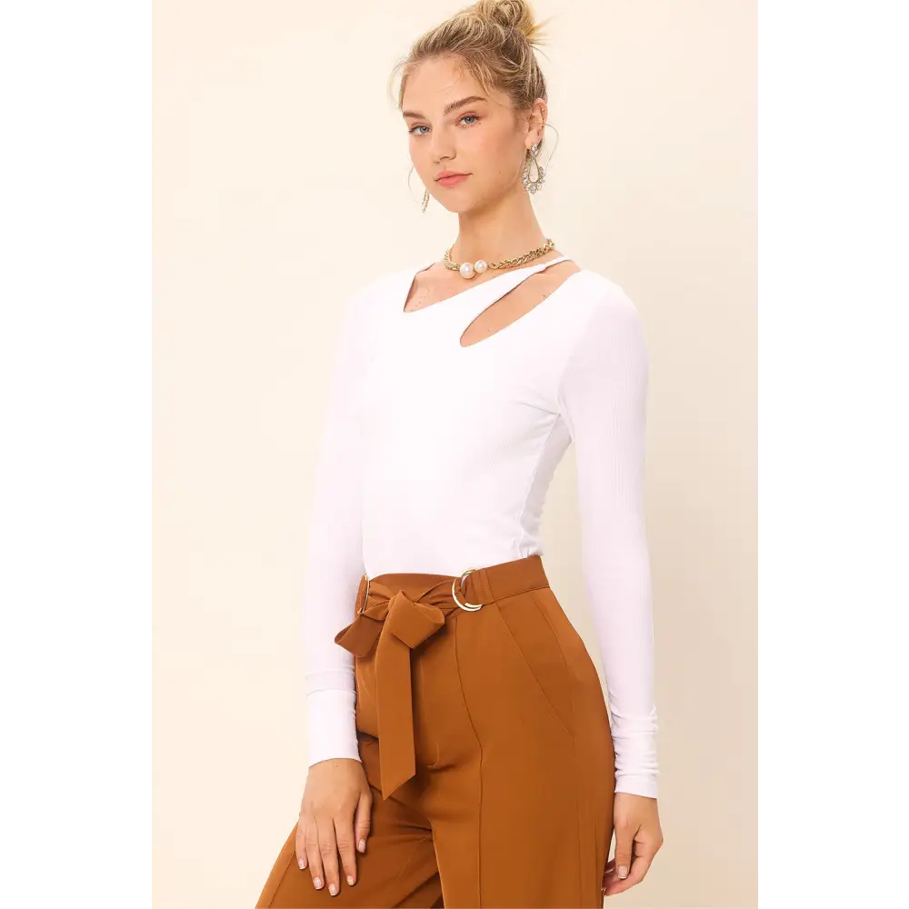 Front Cut Out Long Sleeve Knit Top.