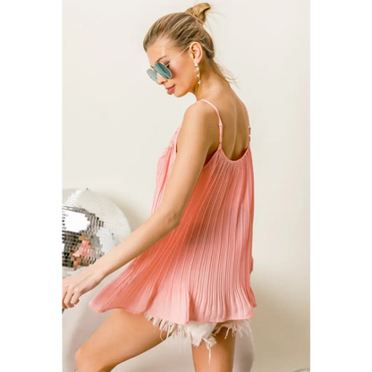 Front Lace Detailed Pleated Chiffon Cami.
