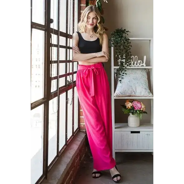 Front Tie Pants with Paperbag Waistband Plus Size.