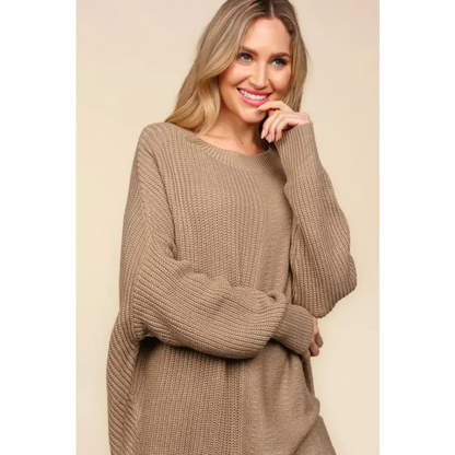 Full Size Side Slit Texture Asymmetric Sweater.
