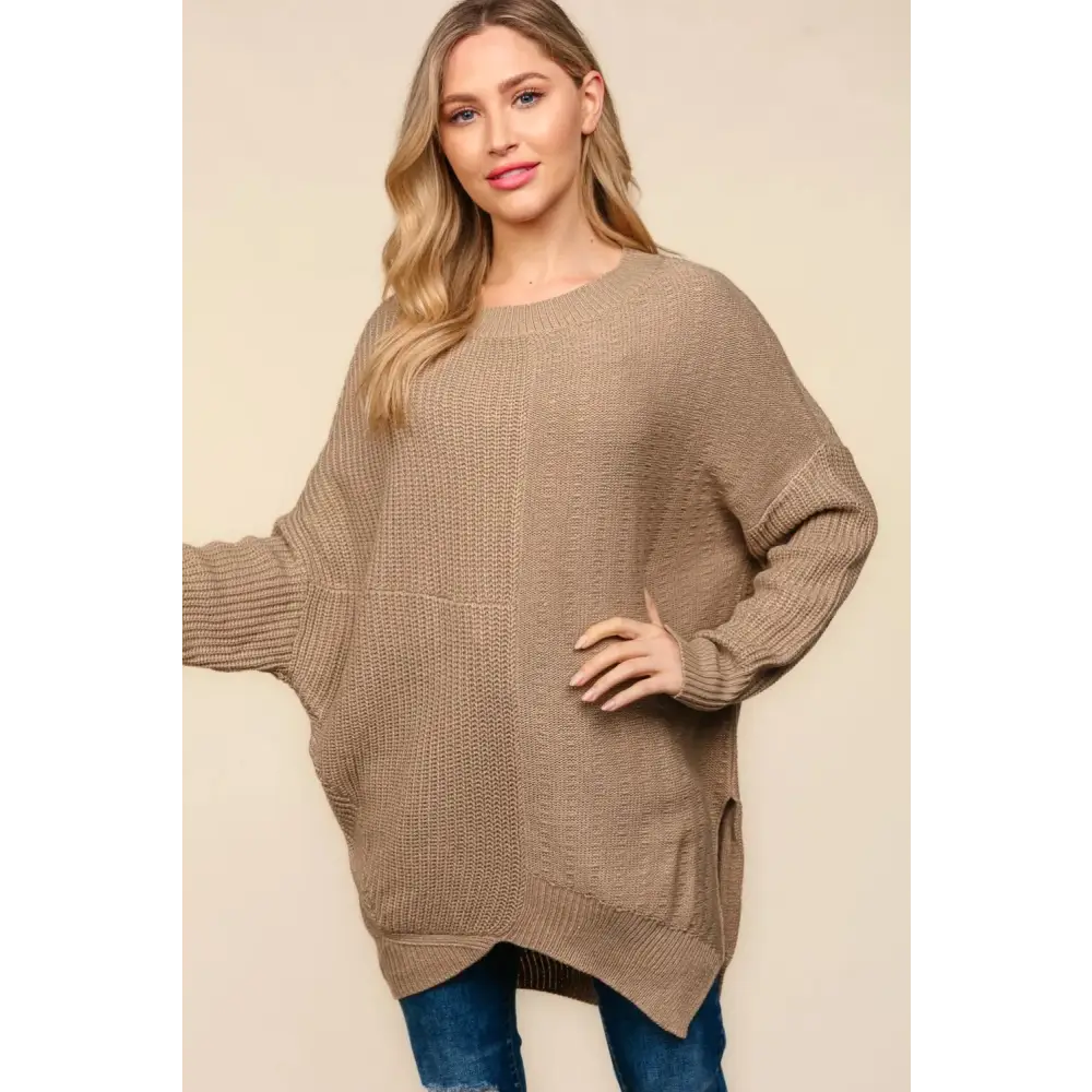 Full Size Side Slit Texture Asymmetric Sweater.