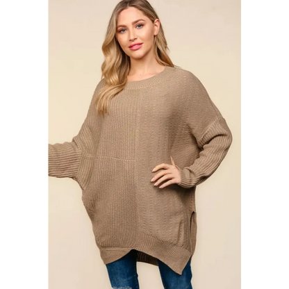 Full Size Side Slit Texture Asymmetric Sweater.