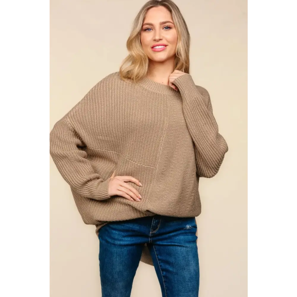 Full Size Side Slit Texture Asymmetric Sweater.