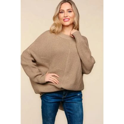 Full Size Side Slit Texture Asymmetric Sweater.