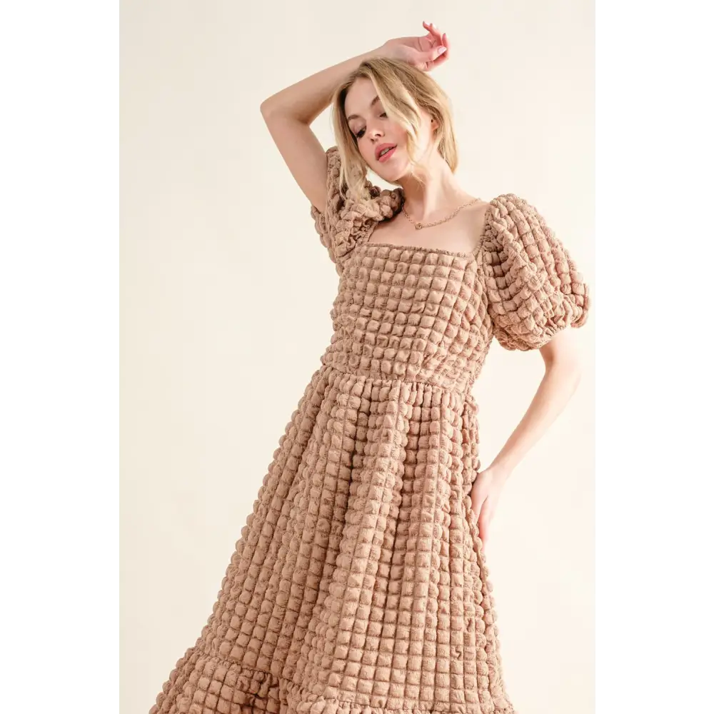 Full Size Square Neck Puff Sleeve Dress.