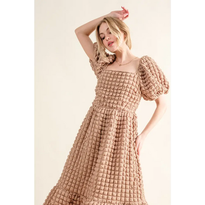 Full Size Square Neck Puff Sleeve Dress.