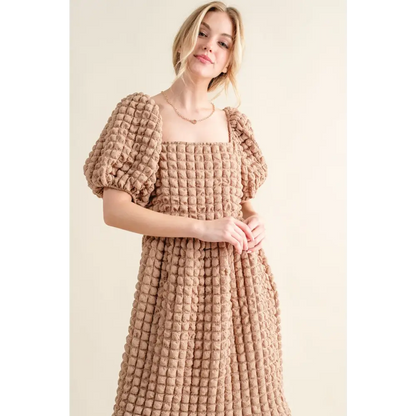 Full Size Square Neck Puff Sleeve Dress.