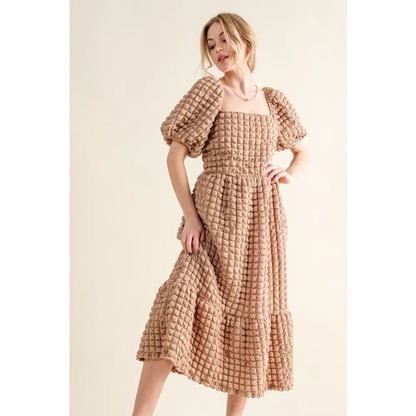 Full Size Square Neck Puff Sleeve Dress.