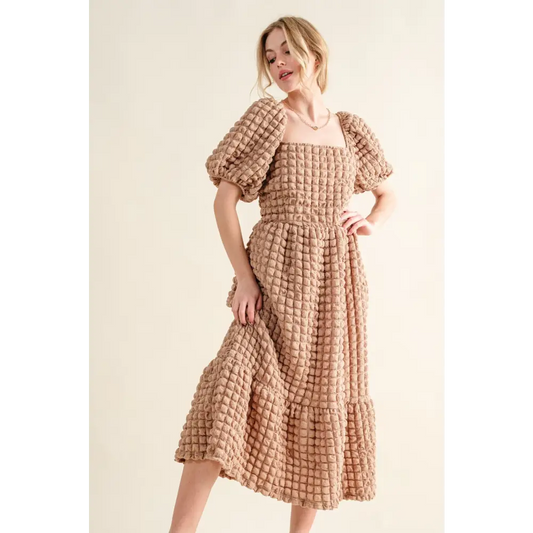 Full Size Square Neck Puff Sleeve Dress.