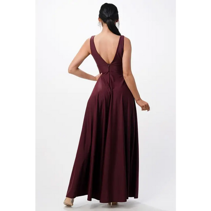 Full tricot deep V-Neck A-Line Dress.