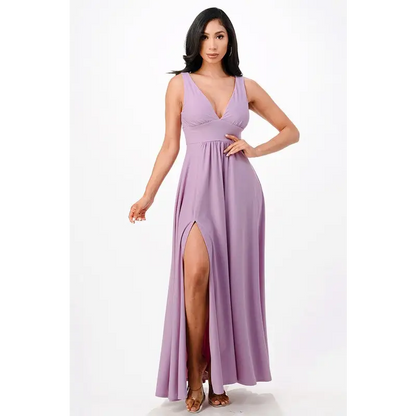 Full tricot deep V-Neck A-Line Dress.