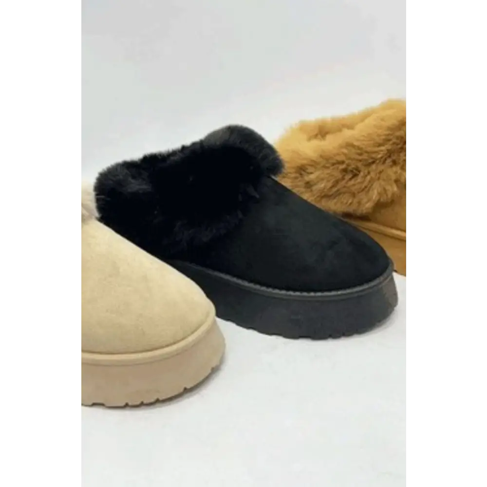Fur Platform Slip On Booties.