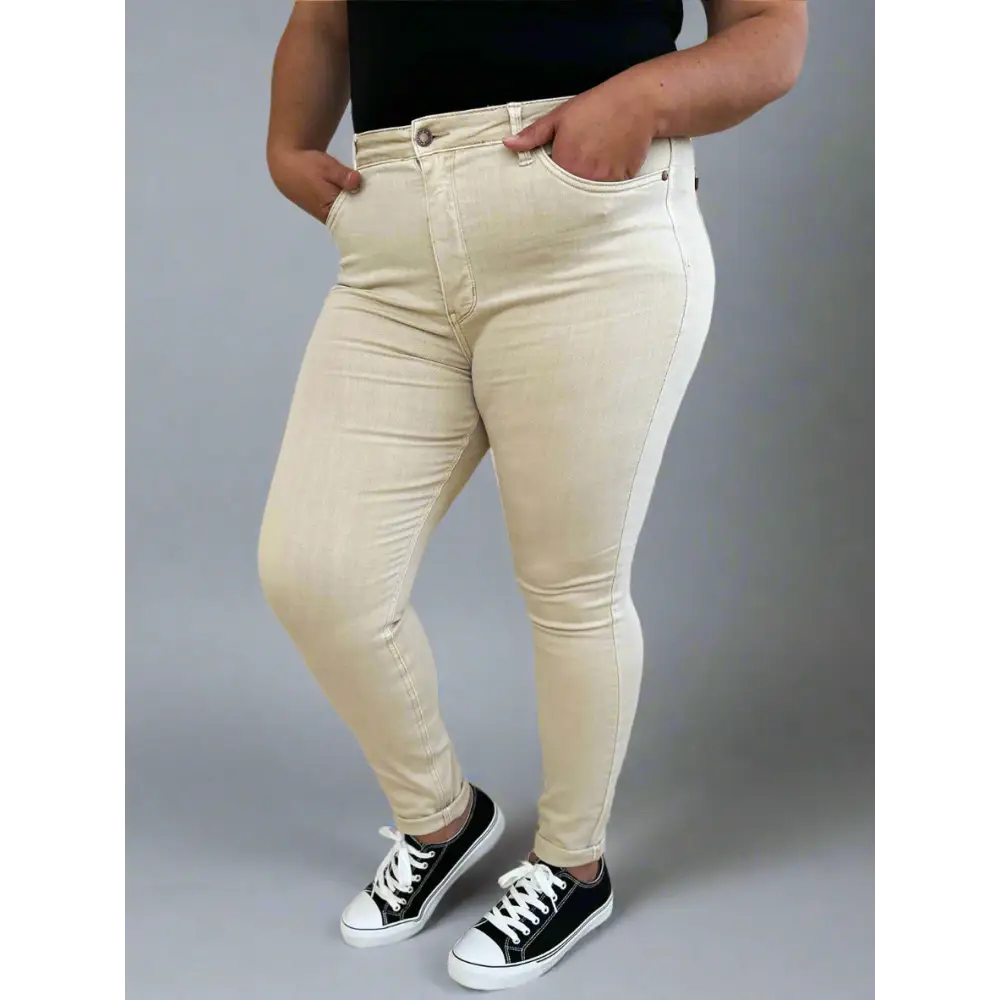 Garment Dyed Tummy Control Skinny Jeans.
