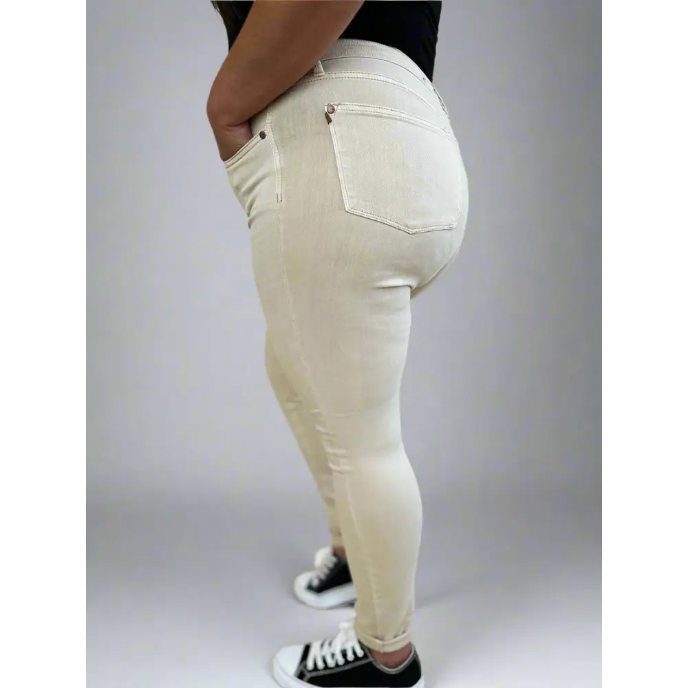 Garment Dyed Tummy Control Skinny Jeans.