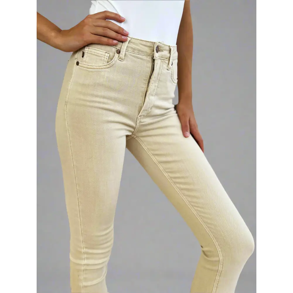 Garment Dyed Tummy Control Skinny Jeans.