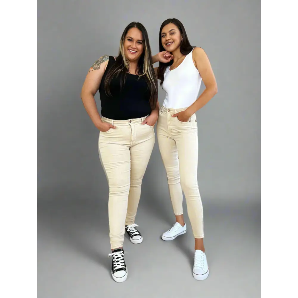 Garment Dyed Tummy Control Skinny Jeans.
