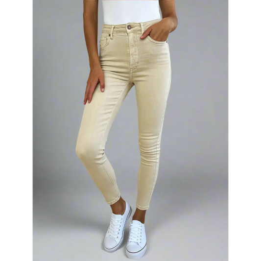 Garment Dyed Tummy Control Skinny Jeans.