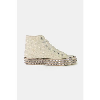 Glitter Lace-Up Studded Platform Sneakers.