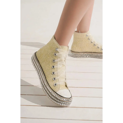Glitter Lace-Up Studded Platform Sneakers.
